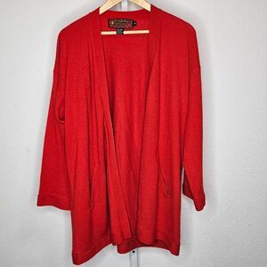 Scotty‎ McGregors Vintage 100% Cashmere Red Open Front Cardigan Pockets Medium